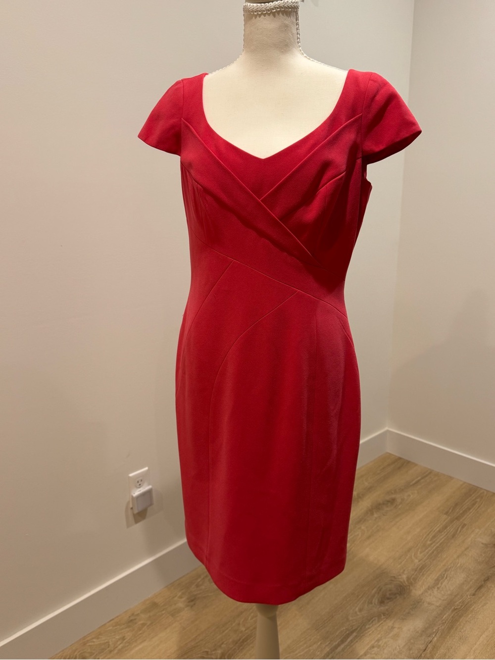 Teri Jon Red Cap-Sleeve Crossover Sheath Midi Dress10 formal wedding